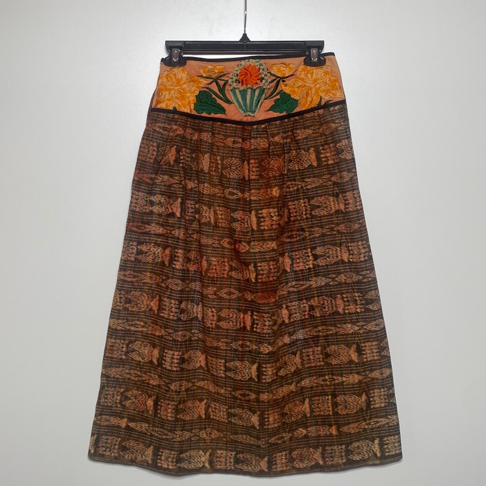 Vintage Guatemalan Skirt with Huipil Waist Embroidery